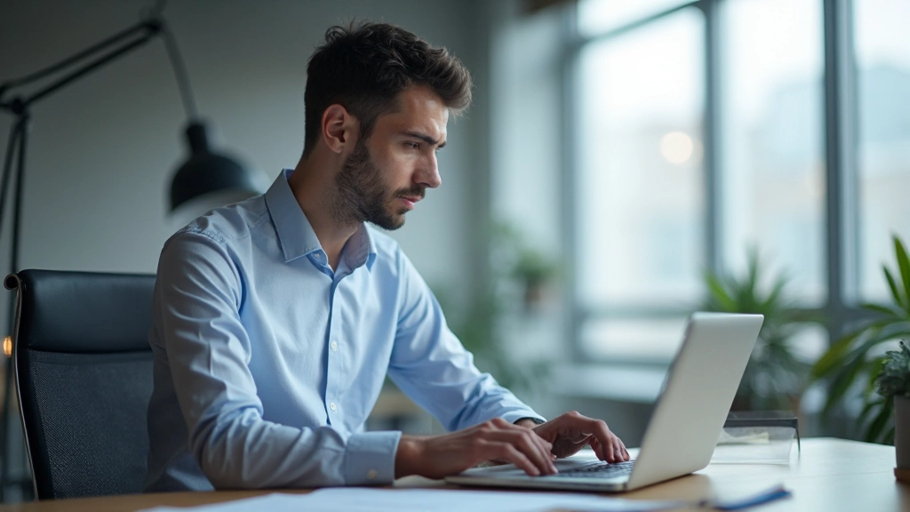 Профессиональный аналитик работает с бизнес-метриками и KPI на компьютере в офисе