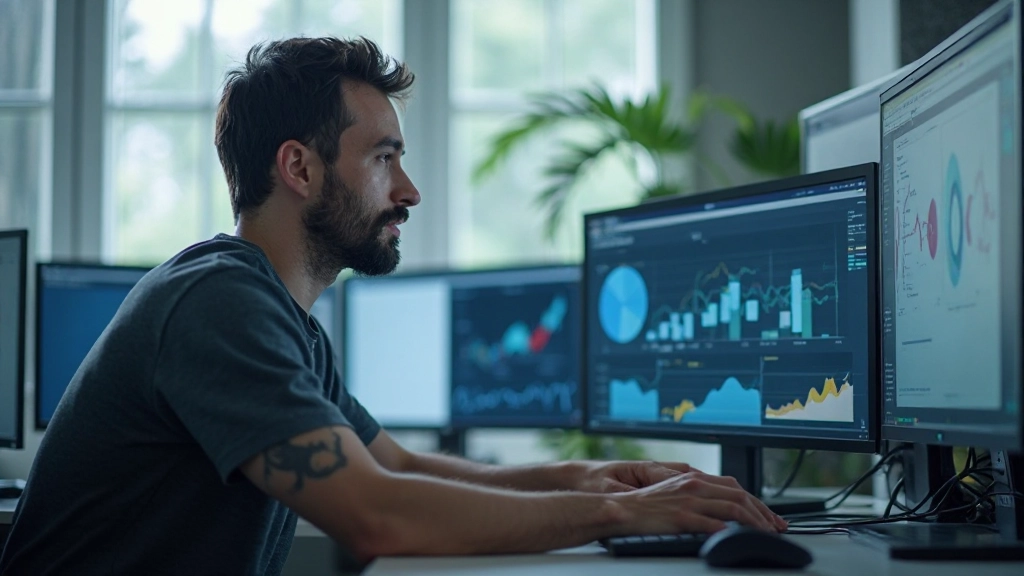 Профессионал работает с программными инструментами для обработки и визуализации больших данных